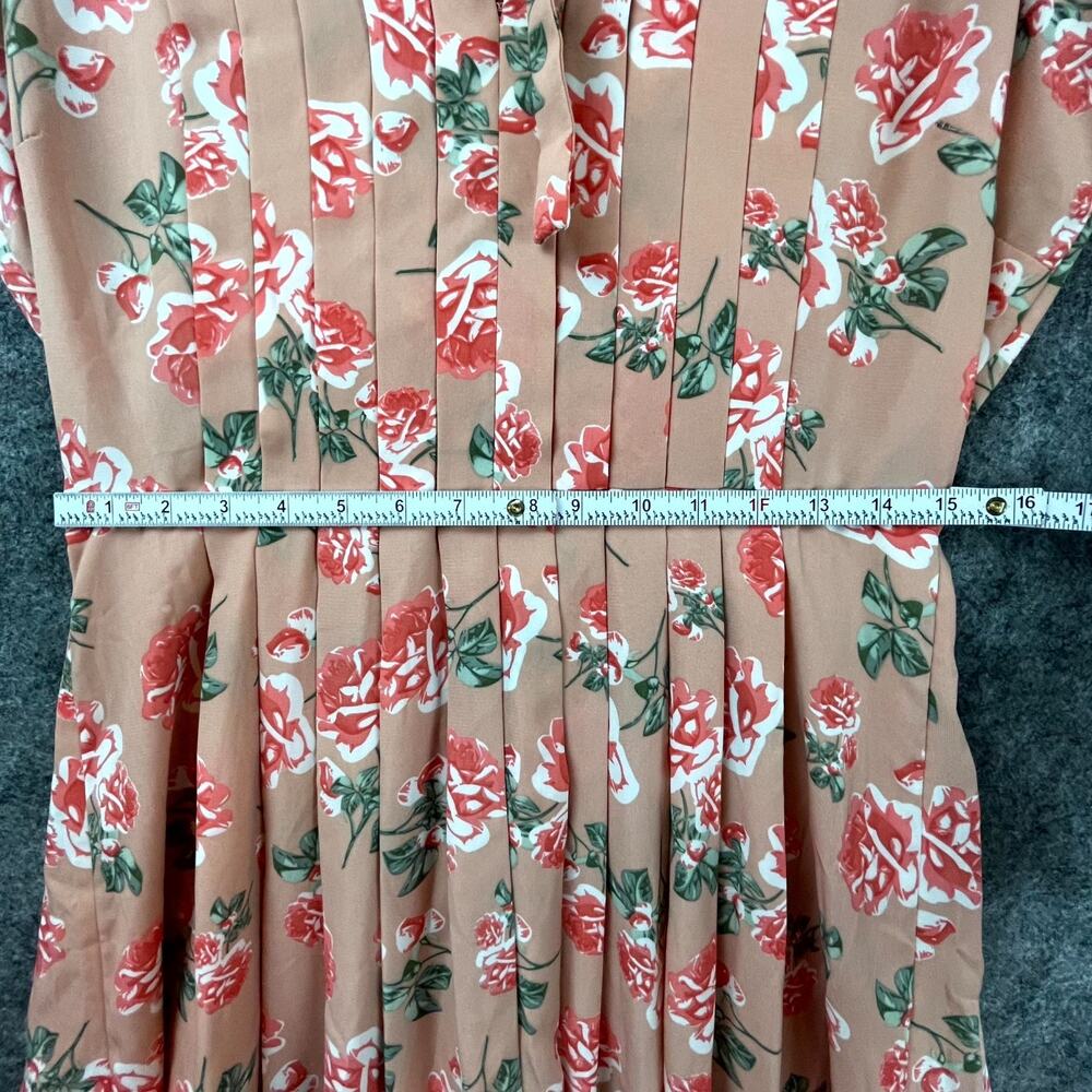 Downeast Dress Women Med Peach Floral Neck Tie Feminine Girly‎ Retro Rockabilly - Picture 4 of 6